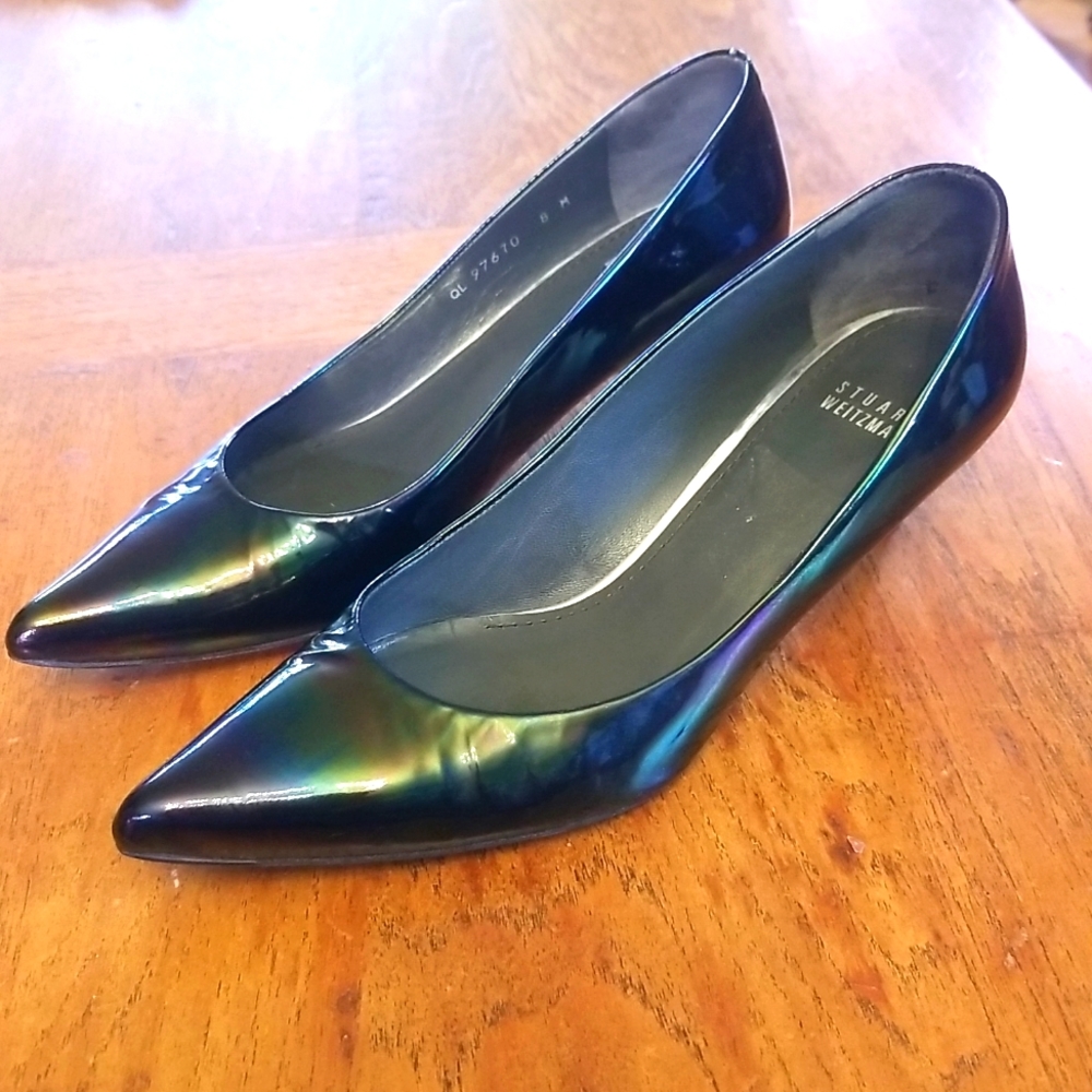 Stuart Weitzman Iridescent Black Kitten Heels